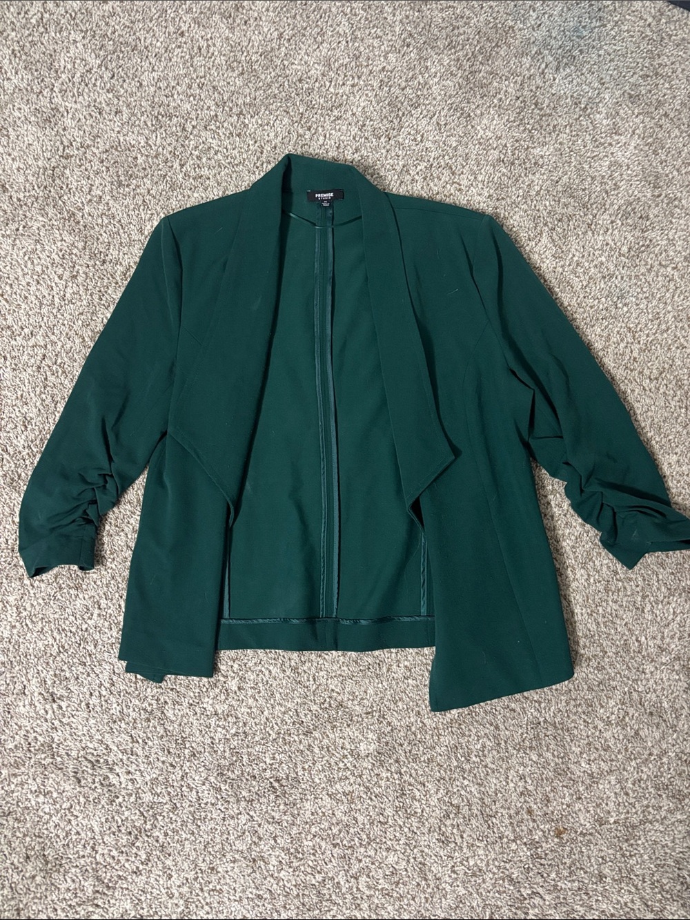 Premise Forest Green Draped Open-Front Blazer